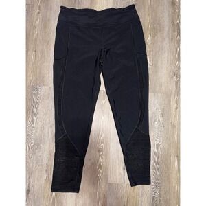 Victoria Sport Black Total Knockout Leggings Lace Panel Pockets Athleisure XL